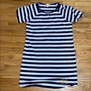 Navy blue and white striped dress